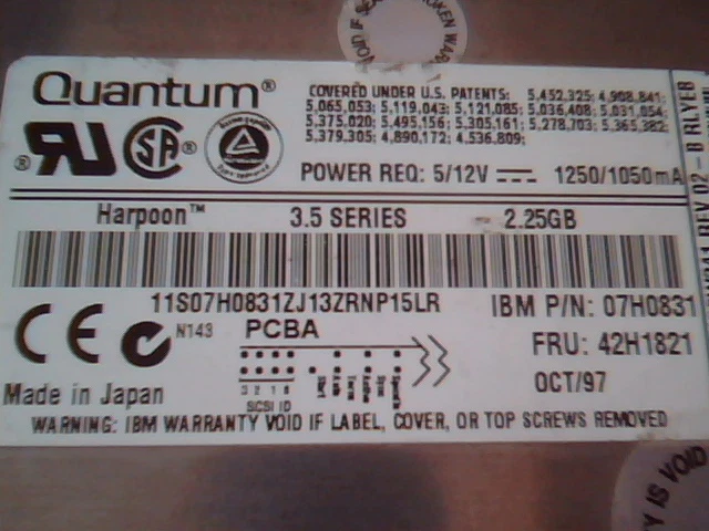 Hard Drive SCSI Quantum Harpoon 2275W HN22W011 42H1821 HN22W341 2.25W