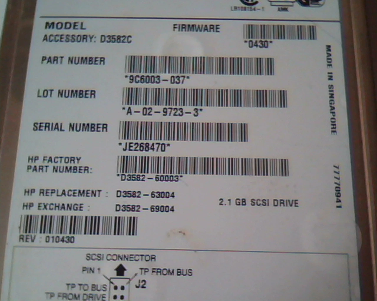 Hard Disk Drive SCSI Hewlett Packard HP 9C6003-037 D3582C A-02-9723-3 0430 HP - image 3