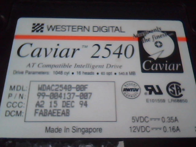 Hard Drive Western Digital Caviar 2540 99-004137-007 540MB 540 AT IDE 40pin