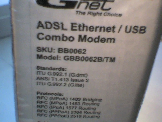 SEALED Gnet ADSL Ethernet / USB BB0062 GBB0062B/TM External Modem - image 3