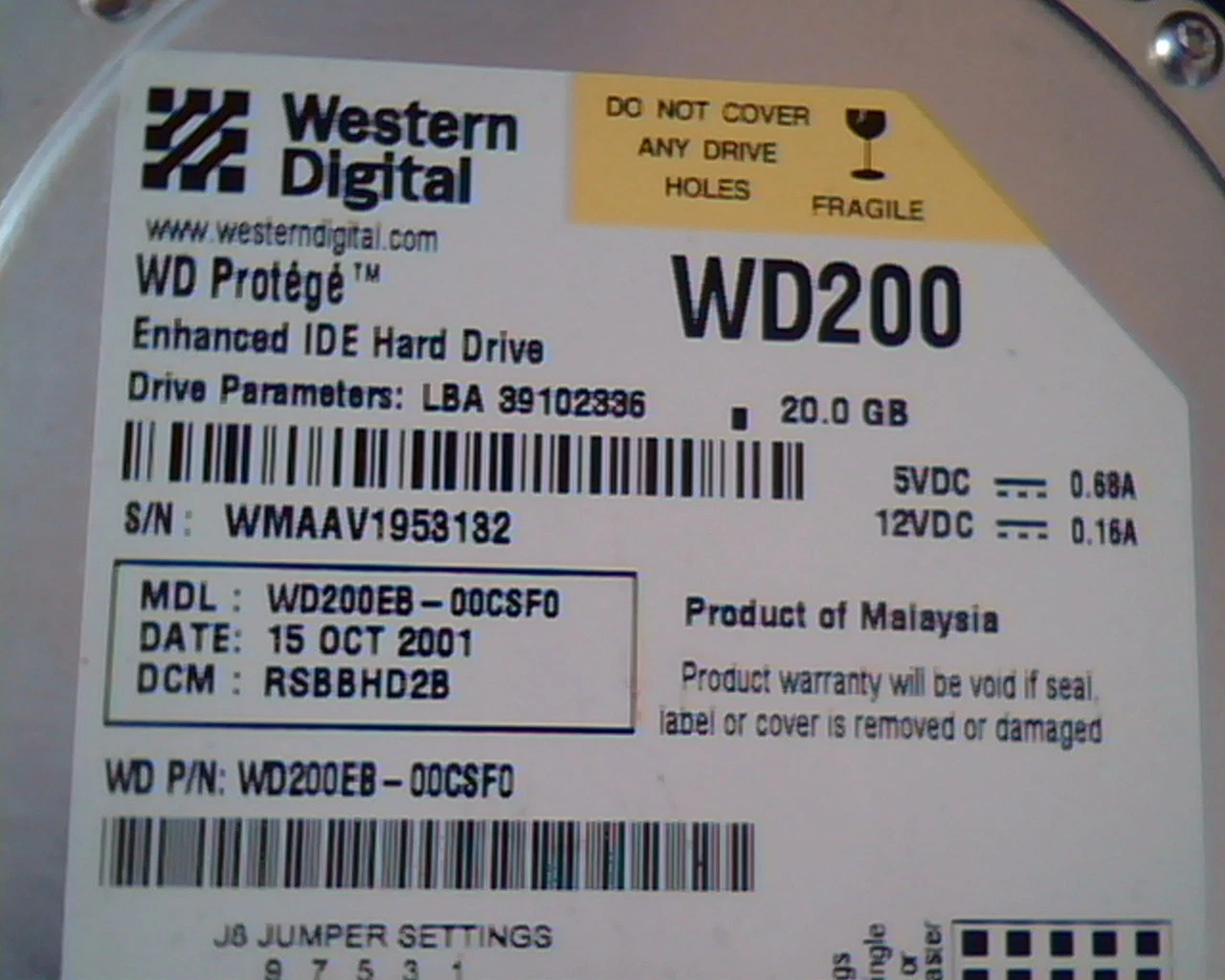 Hard Drive IDE Western Digital Protege WD200 WD200EB-00CSF0 2060-001100-001