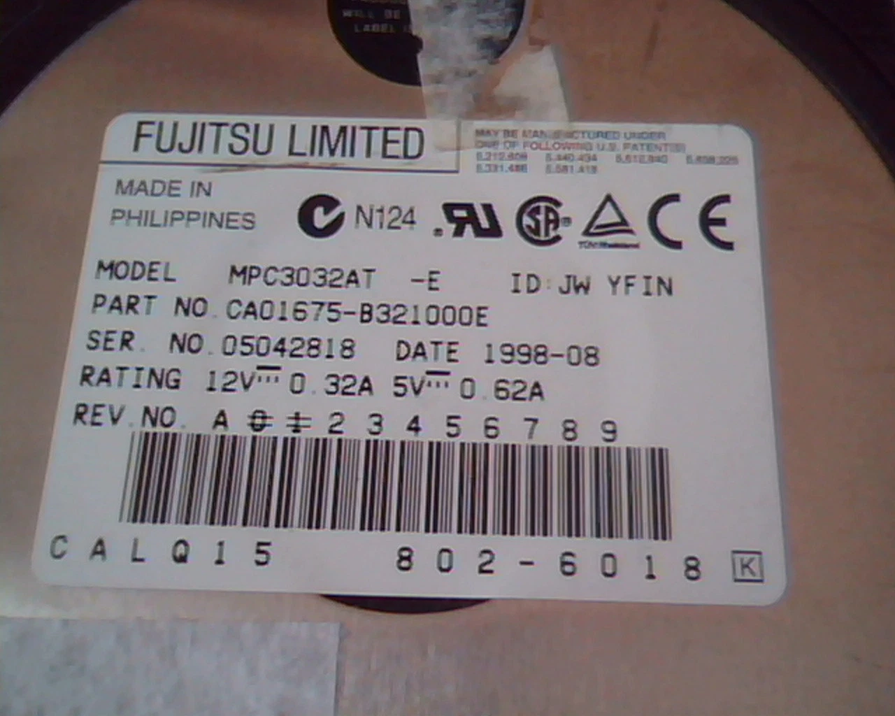 Hard Drive Disk IDE Fujitsu Limited MPC3032AT CA01675-B321000E JW YFIN 802-6018 - image 2
