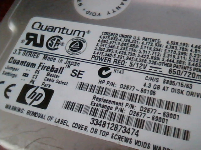 Hard Drive IDE Quantum Fireball SE 4.3AT SE43A101 D2677-60105 01-B API0C - image 2