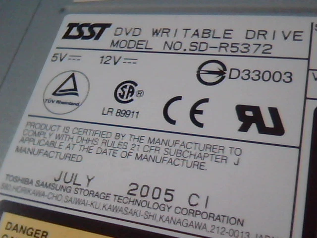 TSST DVD Writable Drive SD-R5372 V02 TU11 Toshiba Samsung July 2005 - image 2