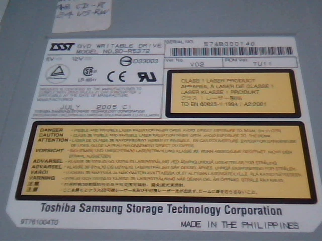 TSST DVD Writable Drive SD-R5372 V02 TU11 Toshiba Samsung July 2005 - image 4