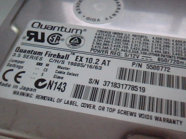 Hard Disk Drive IDE Quantum Fireball EX 10.2AT 5500772 EX10A2F1 01-A EX10A013 - image 2