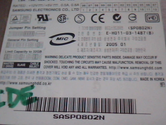 Hard Disk Drive IDE Samsung SP0802N Rev D 200-04 80GB PALO 158,368,016 - image 3