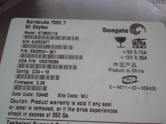 Hard Drive IDE Seagate Barracuda 7200.7 ST380011A 9W2003-301 80GB DZA-10 - image 3