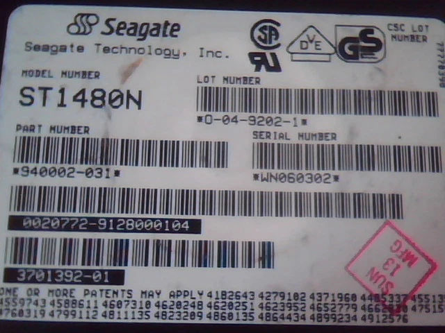 Hard Drive SCSI Seagate ST1480N 940002-031 50-pin O-04-9202-1