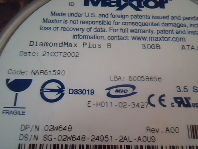 Hard Drive IDE Maxtor DiamondMax Plus DELL 02W648 30GB NAR61590 60058656 - image 2