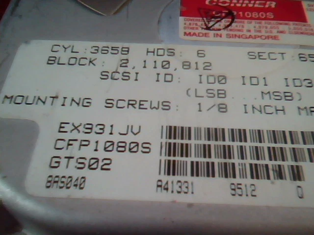 Hard Disk Drive SCSI Conner CFP1080S EX931JV GTS02 8AS040 - image 3