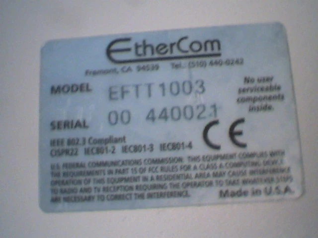 Ethercom Model EFTT1003 Fault Tolerant Transceiver 100 - image 4