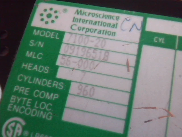 Hard Drive IDE Disk Microscience 7100-20 56-000 720049 Dec 1990 - image 2