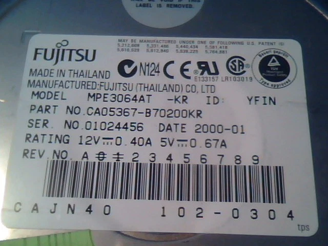 Hard Disk Drive IDE Fujitsu MPE3064AT CA05367-B70200KR 102-0304 CAJN40 42LC20D-A - image 2