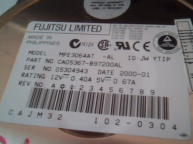 Hard Disk Drive IDE Fujitsu Limited MPE3064AT CA05367-B97200AL 102-0304 JW YTIP - image 2