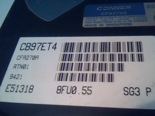Hard Disk Drive Conner CFA270A 270MB IDE AT ATA 40-pin CB97ET4 RTN01 E51318 - image 3
