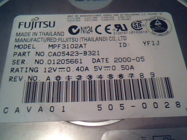 Hard Disk Drive Fujitsu MPF3102AT 10.2GB IDE AT 40-pin CA05423-B321 CAVA01 - image 3