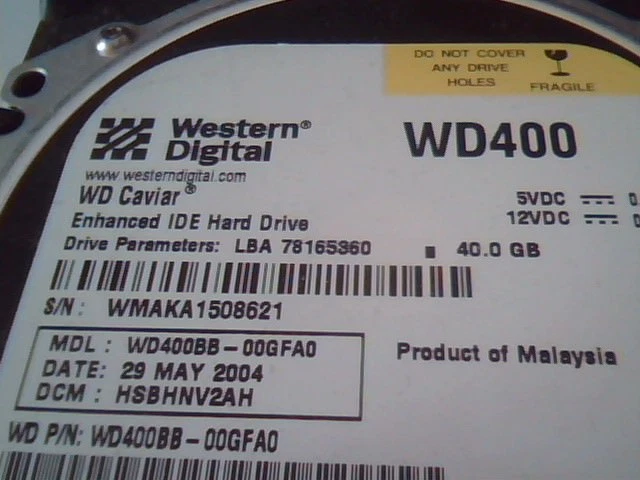 Hard Drive Disk IDE Western Digital Caviar WD400 WD400BB-00GFA0 HSBHNV2AH - image 2