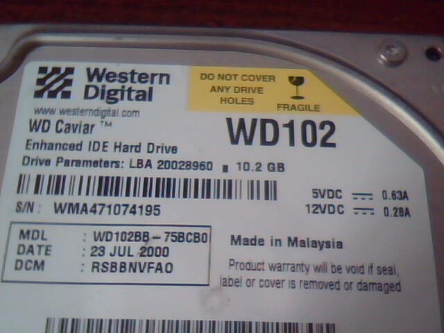 Hard Drive IDE Disk Western Digital Caviar WD102 WD102BB-75BCB0 RSBBNVFAO