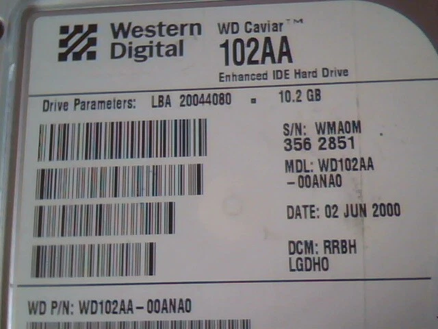 Hard Drive IDE Disk Western Digital Caviar 102AA WD102AA-00ANA0 RRBH LGDHO