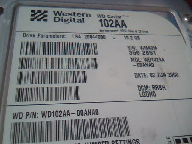 Hard Drive IDE Disk Western Digital Caviar 102AA WD102AA-00ANA0 RRBH LGDHO - image 2