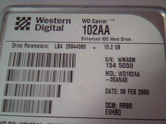 Hard Drive IDE Disk Western Digital Caviar 102AA WD102AA-00ANA0 RRBB EVHBO