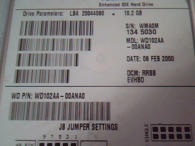 Hard Drive IDE Disk Western Digital Caviar 102AA WD102AA-00ANA0 RRBB EVHBO - image 2