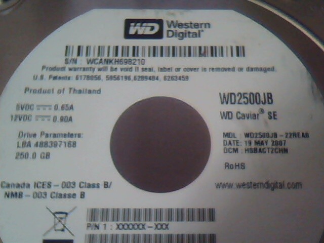 Hard Drive IDE Disk Western Digital Caviar SE WD2500JB-22REA0 HSBACT2CHN