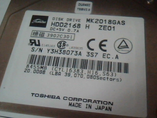 2.5 Hard Drive IDE Disk Toshiba MK2018GAS HDD2168 H ZE01 - image 2