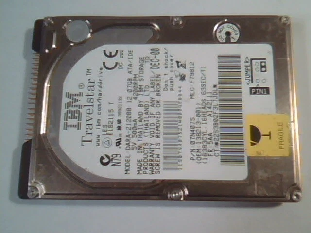 2.5 Hard Disk Drive IDE IBM Travelstar DARA-212000 12.07GB 07N4075 F79812