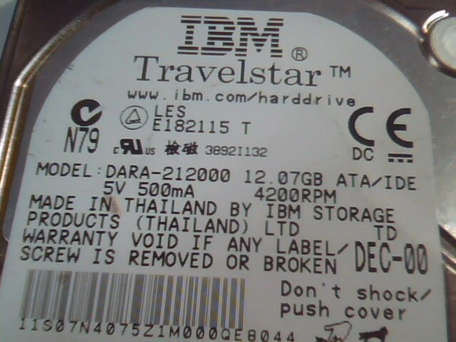 2.5 Hard Disk Drive IDE IBM Travelstar DARA-212000 12.07GB 07N4075 F79812 - image 2