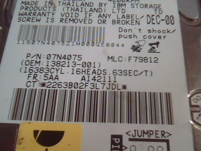 2.5 Hard Disk Drive IDE IBM Travelstar DARA-212000 12.07GB 07N4075 F79812 - image 3