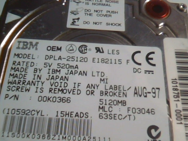 2.5 in Hard Disk Drive IDE IBM DPLA-25120 E182115 F 00K0366 F03046 - image 2