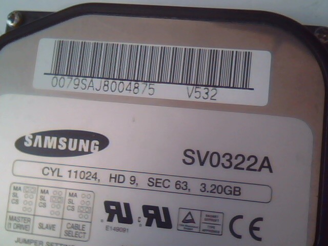 Hard Drive IDE Disk Samsung SV0322A V532 3.20GB 1998.08 Rev BA - image 2