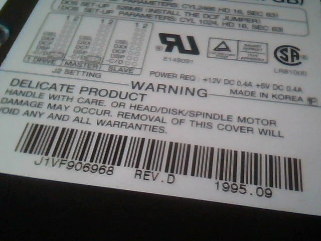 Hard Disk Drive IDE Samsung PLS-31274A 1.27GB Rev D 1995.09 - image 3
