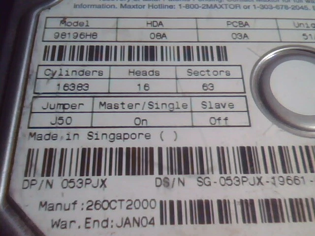 Hard Drive Disk IDE Maxtor 98196H8 08A 03A 51A ZAH814Y0 053PJX - image 2
