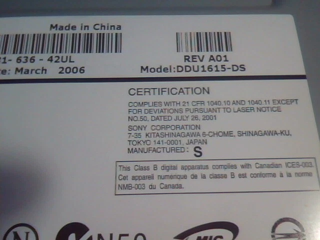 Sony DVD ROM Drive DDU1615 A01 DDU1615-DS 0X8579 March 2006 CD - image 3
