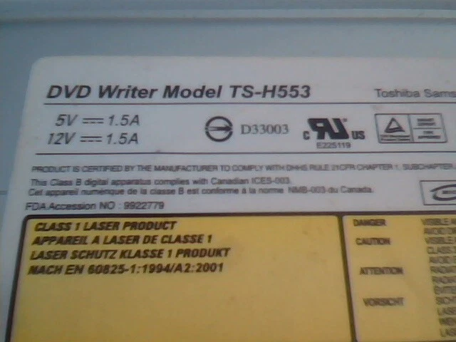 Toshiba Samsung DVD Writer TS-H553 September 2006 A01 DEWH SATA CD - image 2