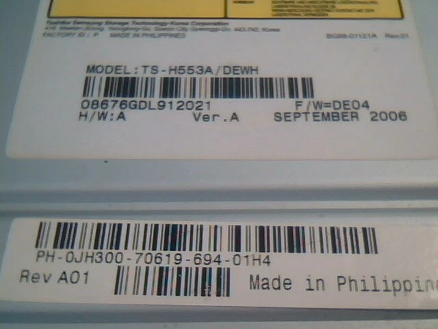 Toshiba Samsung DVD Writer TS-H553 September 2006 A01 DEWH SATA CD - image 4