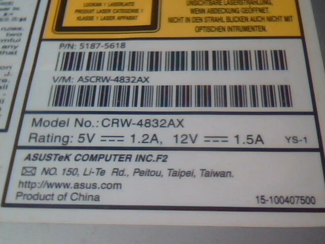 ASUSTek CD Drive Rewritable CRW-4832AX 5187-5618 E-H022-04-2740 - image 2