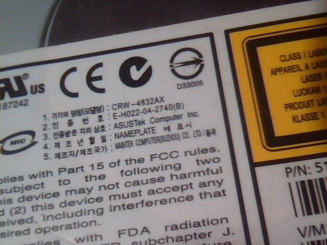 ASUSTek CD Drive Rewritable CRW-4832AX 5187-5618 E-H022-04-2740 - image 4