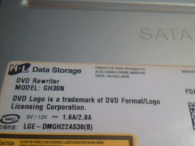 Hitachi-LG DVD Drive Rewriter GH30N SATA February 2009 A102 0622198-026 - image 2