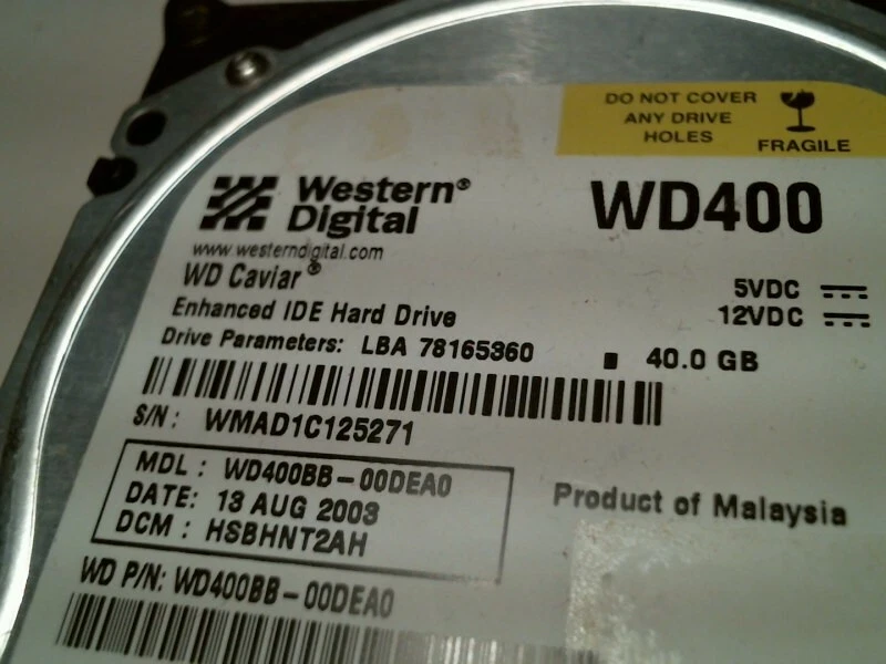 IDE Hard Disk Drive Western Digital WD400 Caviar WD400BB-00DEA0 78165360 40GB - image 5