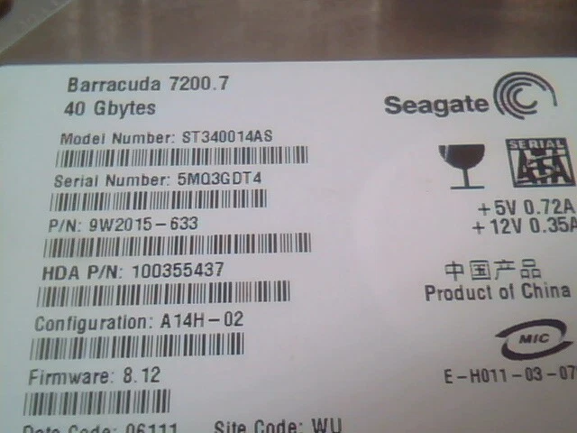 SATA Hard Disk Drive Seagate Barracuda ST340014AS 9W2015633 100355437 A14H02 - image 2