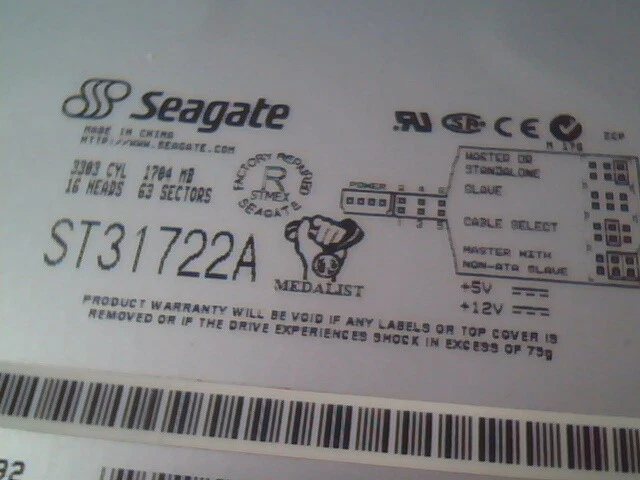 IDE Hard Disk Drive Seagate Medalist ST31722A 9J7015-505 A23311 DCT3.02 - image 2