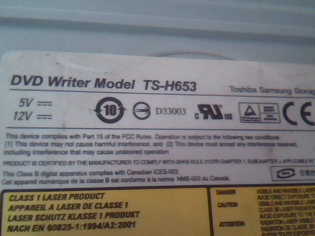 Toshiba Samsung DVD Writer Drive TSH653 41R0116 Leah 0025007450 43C1042 - image 3