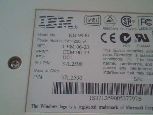 IBM Keyboard KB-9930 37L2590 37L2590 - CEM 00-23 D01 - image 6