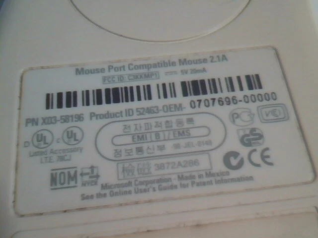 Vintage Microsoft Mouse Port Compatible 2.1A PS2 X03-58196 - Working - image 4