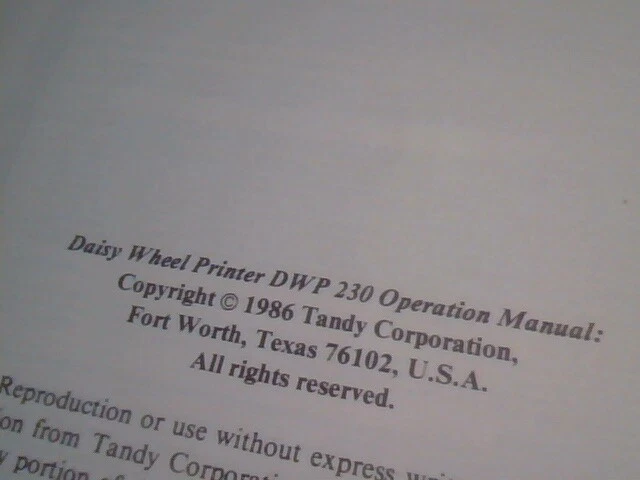 Tandy Operation Manual - Daisy Wheel Printer DWP 230 26-2812 Bilingual - image 6