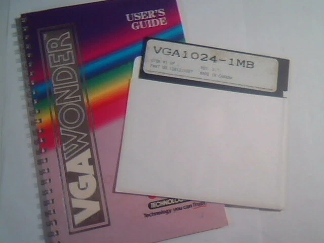 Manual + floppy - ATI VGAWonder 1988 IBM VGA Video Card VGA1024-1MB